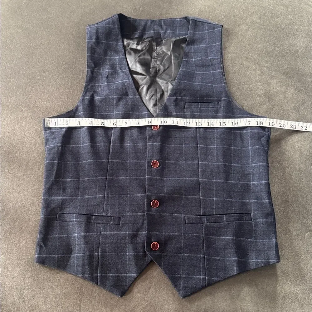 Men’s Dark Blue Plaid 3 Piece Formal Business Suit Jacket 34 Pants 32 NWT